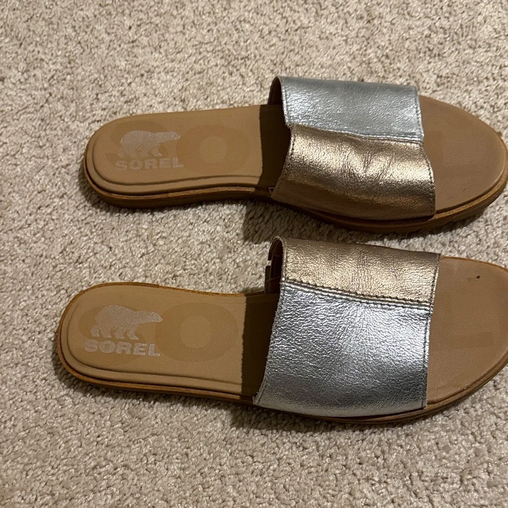 Sorel Metallic Silver and Gold Slide Sandals - Picture 3 of 4